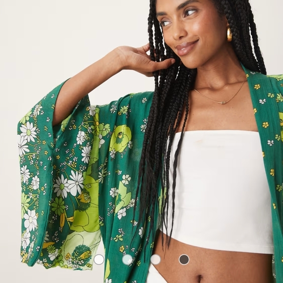 Free People Green Floral Maxi Kimono/Robe In Jungle Combo - Picture 7 of 15